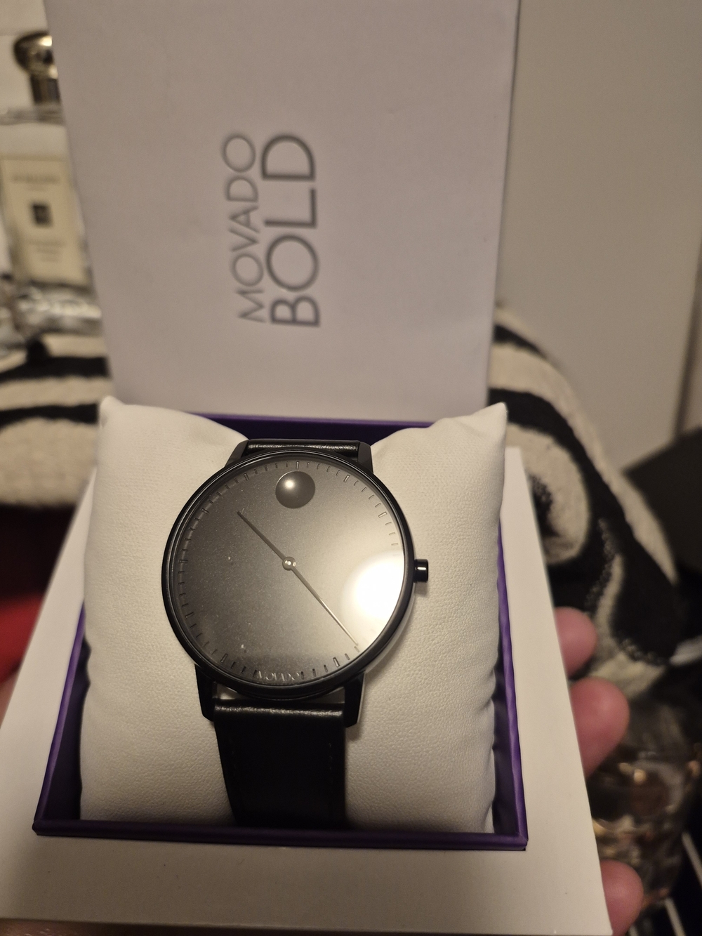 Movado Black Minimalist Men's Watch with Gray Dial